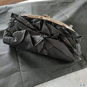 BCBGirls Black Satiny Ruffle Evening Clutch Bag